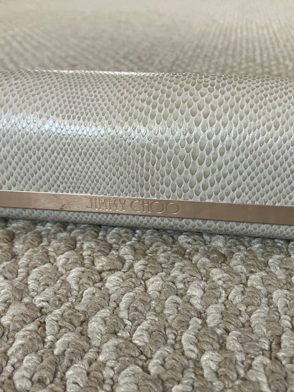 Jimmy Choo Hard Eyeglass Case - Faux Beige Snakeskin -Standard Size Flip Top